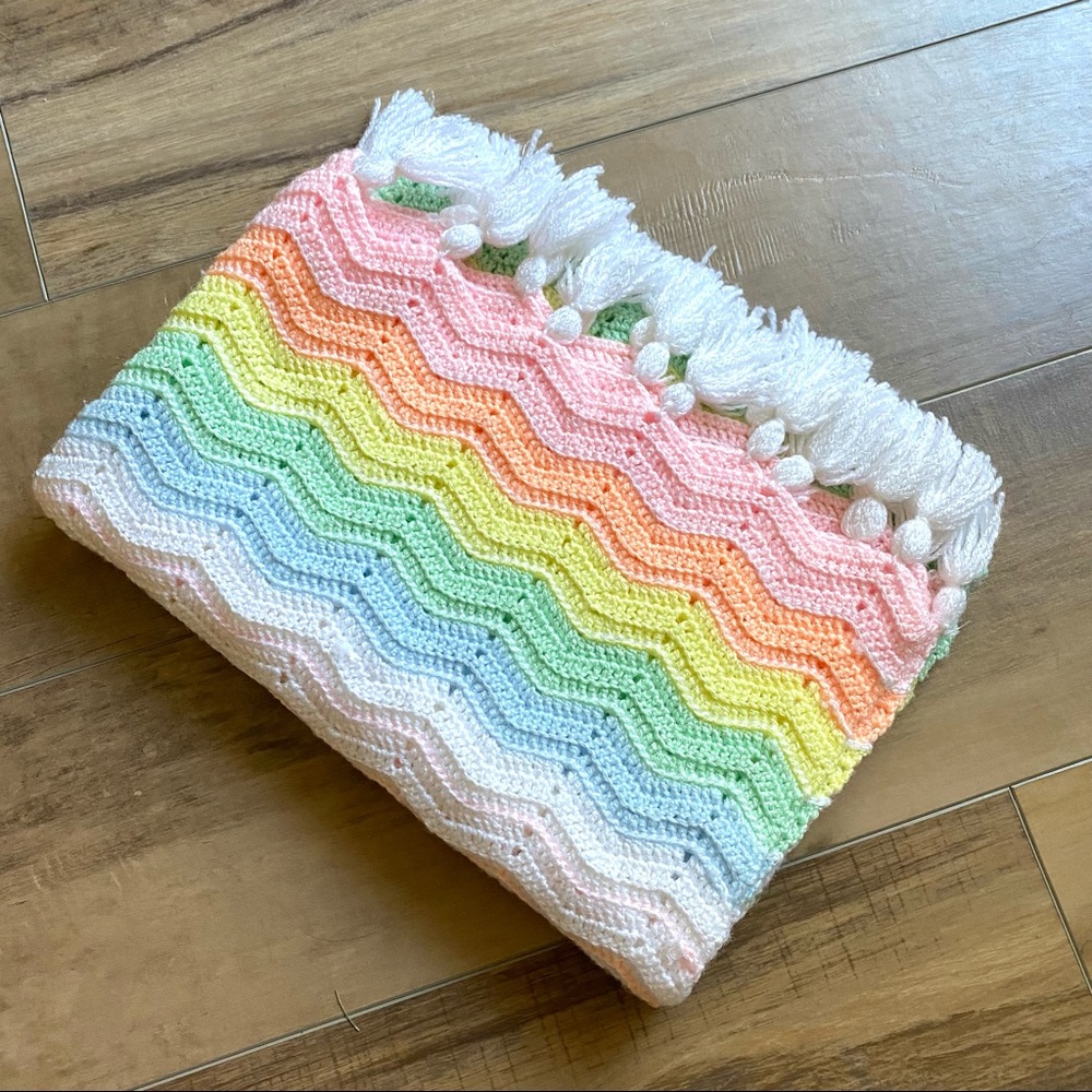 Vintage Pastel Rainbow Baby Afghan Blanket
